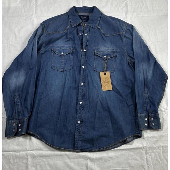 Roundtree&Yorke Denim Western Shirt Pearl Snap Women’s Size L - Picture 1 of 9